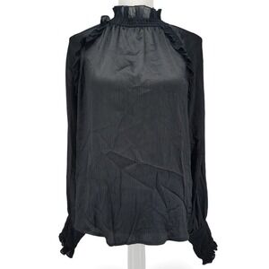 Yest Black Ruffle Mock‎ Neck Smocked Blouse Size 6 NWT Office Siren Romantic